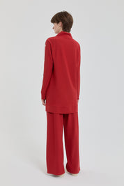 Sparkling Stone Detail Knitted Pants and Tunic Set - Terracotta