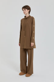 Parlak Taş Detaylı Örme Pantolon Tunik Takım - Olive