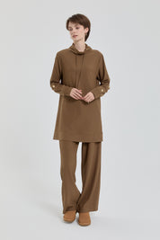 Parlak Taş Detaylı Örme Pantolon Tunik Takım - Olive