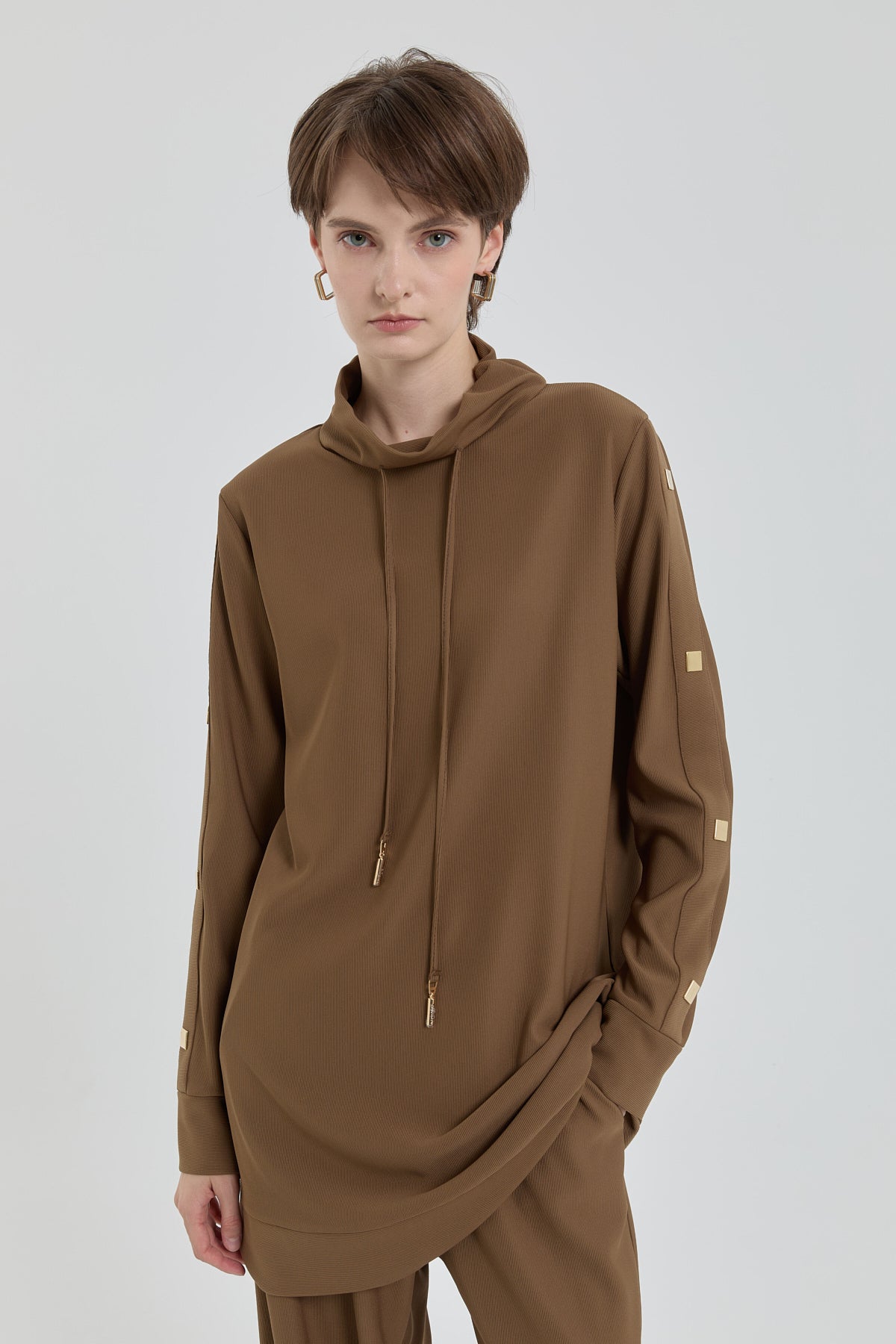 Parlak Taş Detaylı Örme Pantolon Tunik Takım - Olive