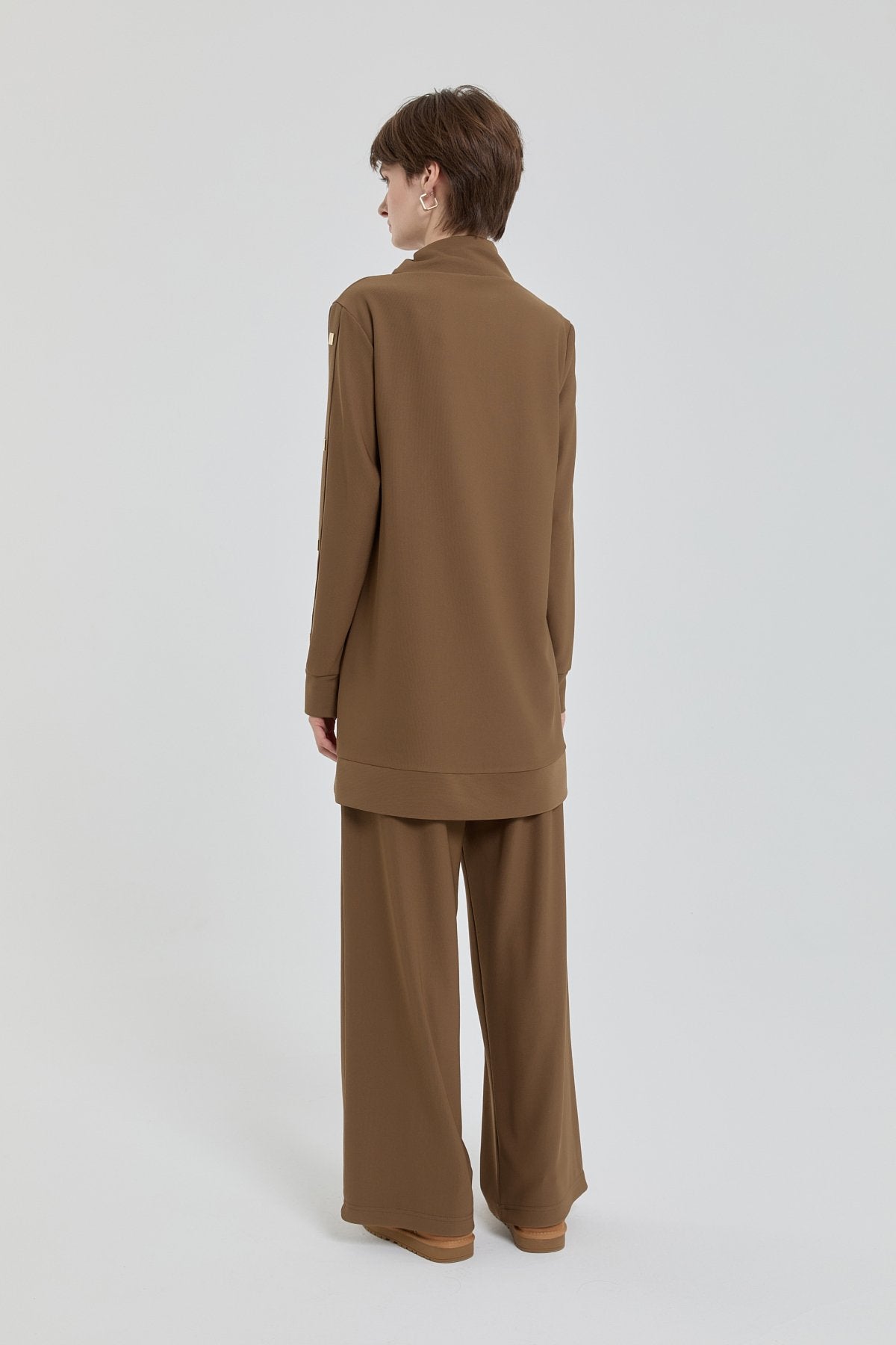Parlak Taş Detaylı Örme Pantolon Tunik Takım - Olive