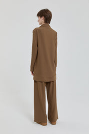 Parlak Taş Detaylı Örme Pantolon Tunik Takım - Olive