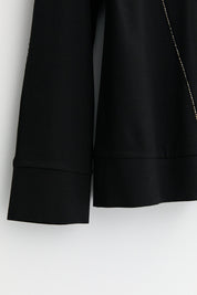 Cotton Blouse with Sparkling Stone Details - Black