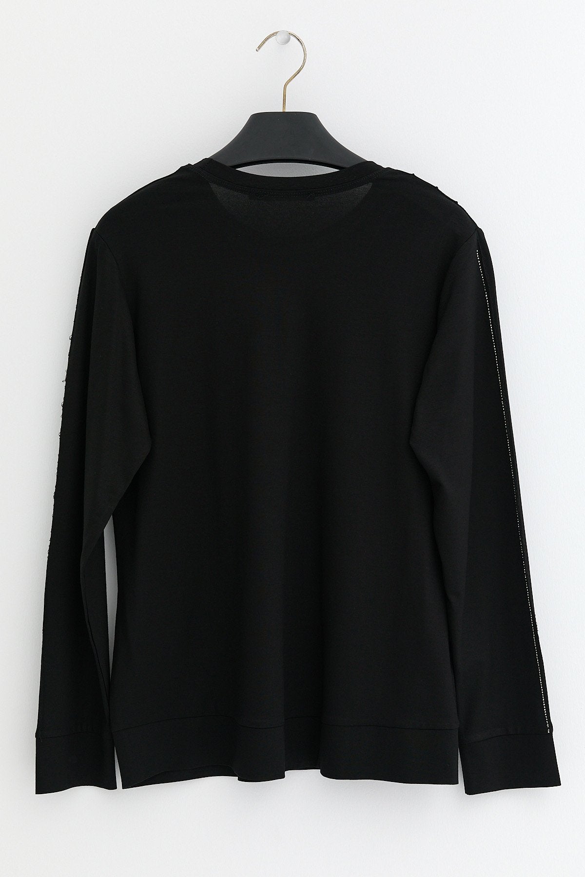 Cotton Blouse with Sparkling Stone Details - Black