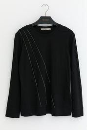 Cotton Blouse with Sparkling Stone Details - Black