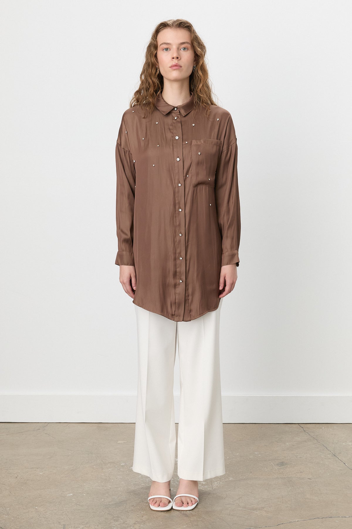 Tunic with Sparkling Stone Details - Brown