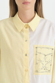 Parlak Taşlı Çizgili Poplin Tunik - Sarı