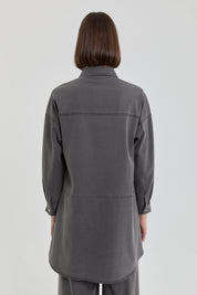 Parlak Taşlı Denim Tunik - Füme
