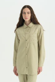 Sparkly Rhinestone Canvas Cotton Tracksuit - Thyme