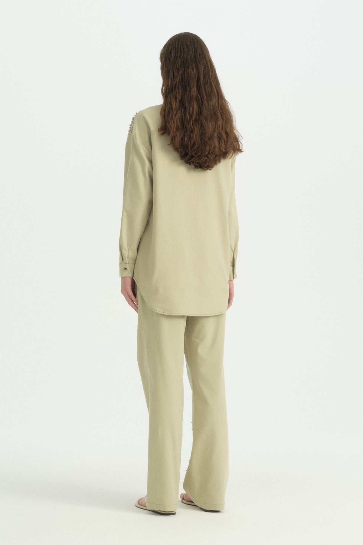Sparkly Rhinestone Canvas Cotton Tracksuit - Thyme