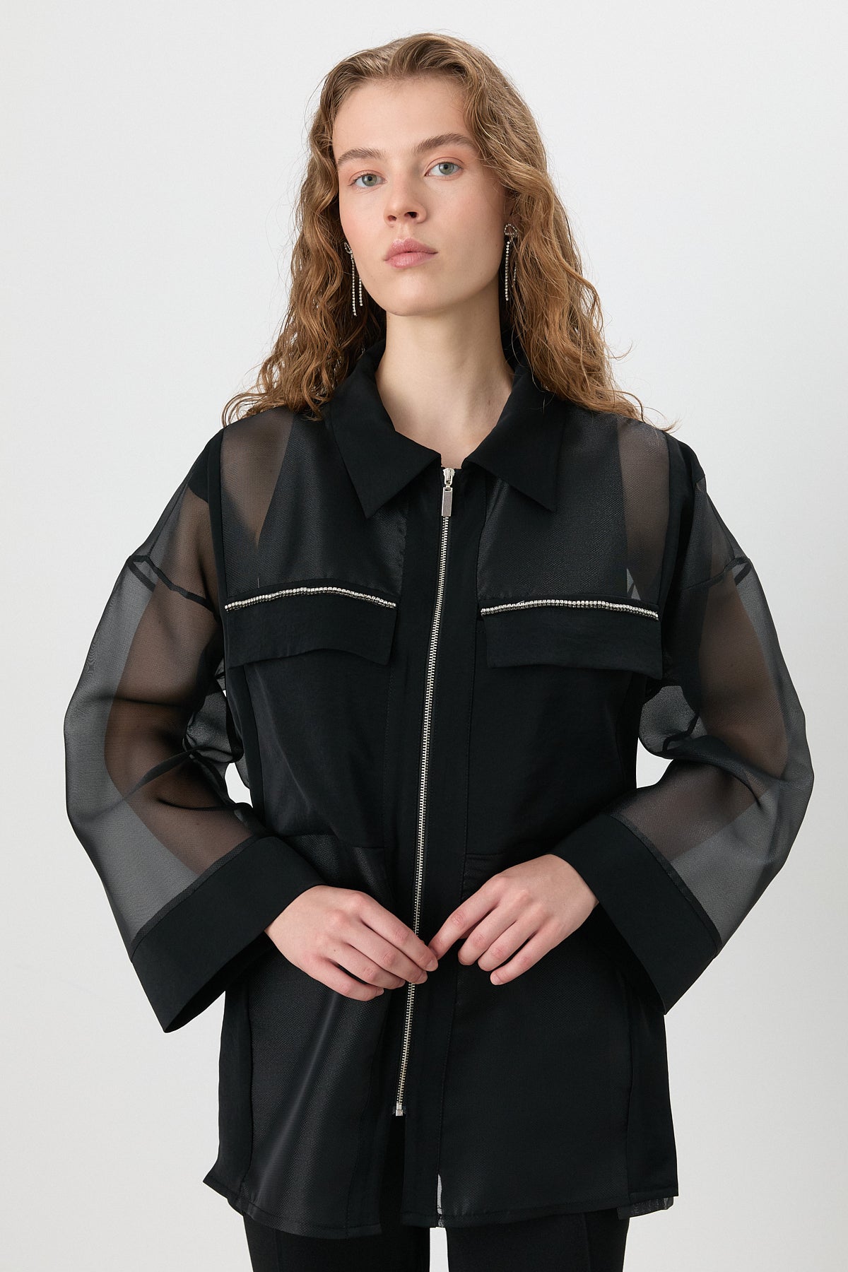 Embellished Organza Jacket - Black