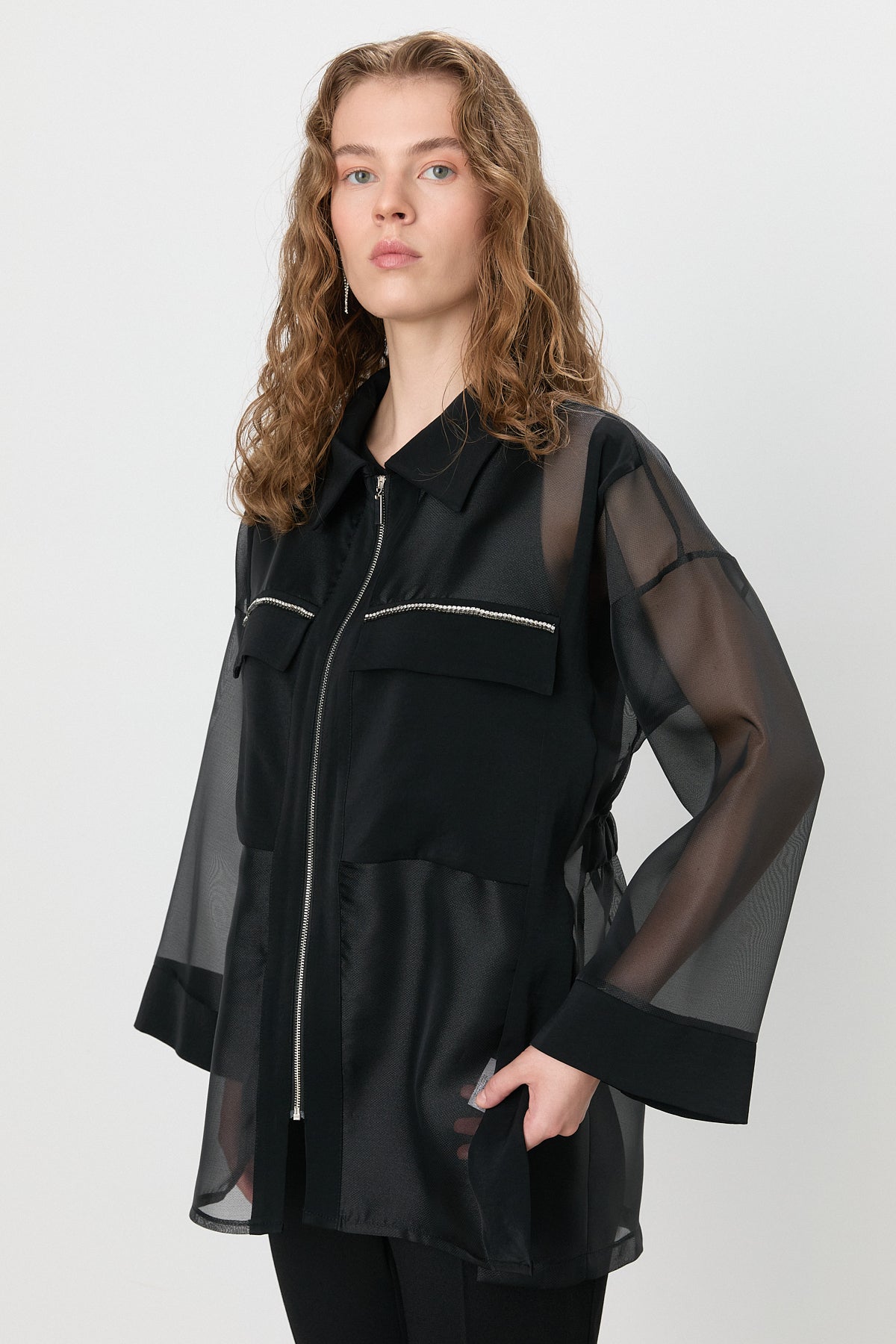 Embellished Organza Jacket - Black