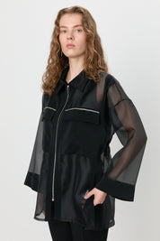 Embellished Organza Jacket - Black