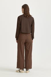 Parlak Taşlı Örme Crop Bluz - Kahve