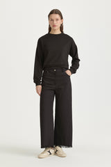 Parlak Taşlı Örme Crop Bluz - Siyah