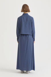 Ruffled Placket Lyocell Shirt Skirt Set - Indigo