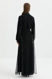 Sequined Detail Abaya Set - Black