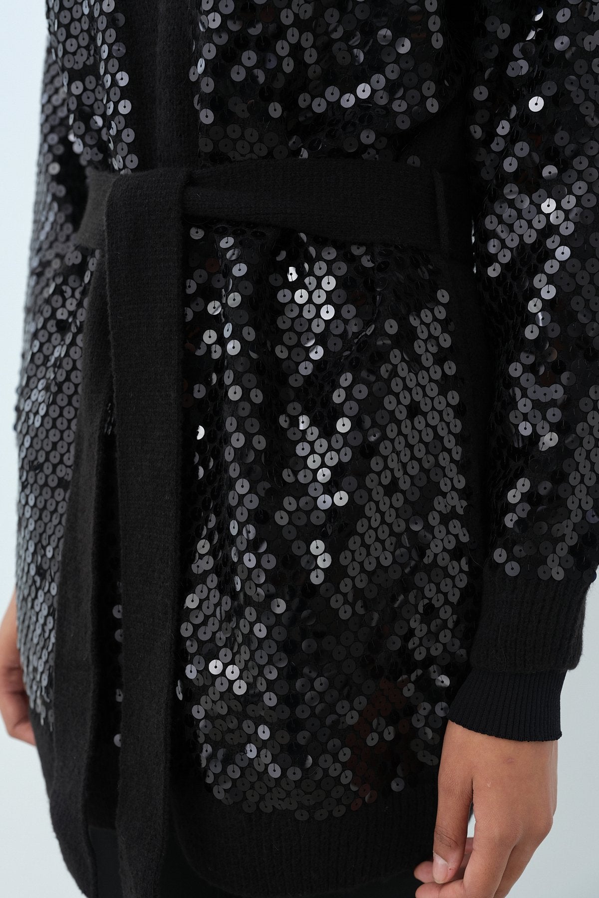 Sequined Detail Knitted Cardigan - Black