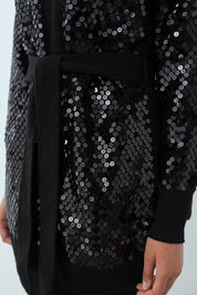 Sequined Detail Knitted Cardigan - Black