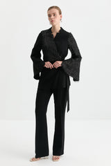 Sequined Tie-Up Jacket - Black