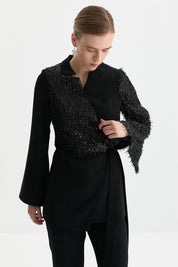 Sequined Tie-Up Jacket - Black