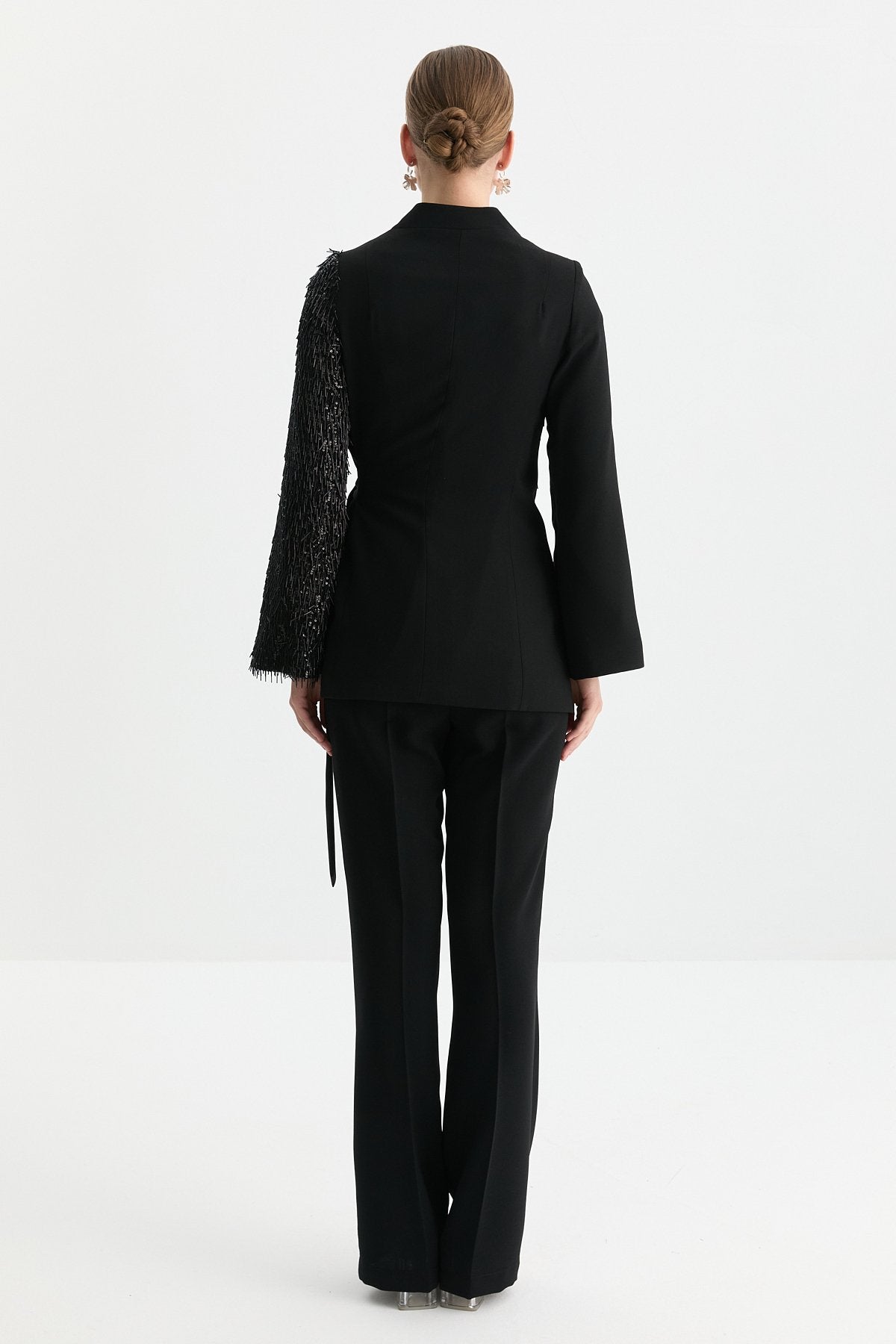 Sequined Tie-Up Jacket - Black