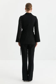 Sequined Tie-Up Jacket - Black