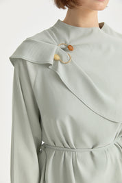 Lyocell Skirt and Blouse Set with Cape Detail - Mint Green