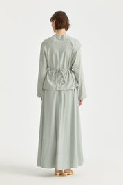 Lyocell Skirt and Blouse Set with Cape Detail - Mint Green