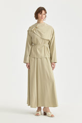 Cape Detail Lyocell Skirt Blouse Set - Thyme