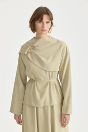 Cape Detail Lyocell Skirt Blouse Set - Thyme