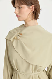 Cape Detail Lyocell Skirt Blouse Set - Thyme