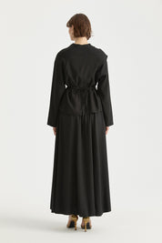 Cape Detail Lyocell Skirt Blouse Set - Black