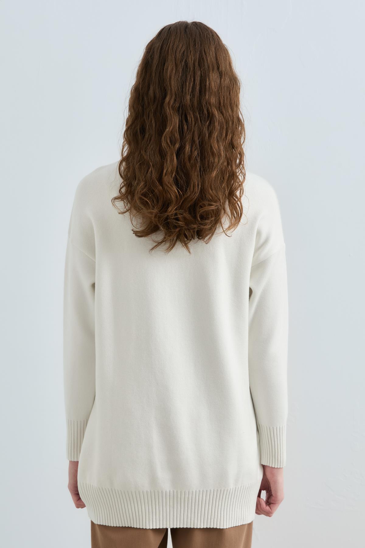 Peluş Detaylı Triko Tunik - Ekru