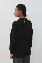 Peluş ve Kumaş Mixli Spor Sweat - Siyah