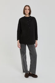 Peluş ve Taş Detaylı Sweat - Siyah