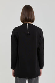 Peluş ve Taş Detaylı Sweat - Siyah