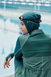 Performance Series Honeycomb Texture Detail Hijab Swimsuit Set - Aqua Green 