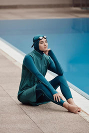 Performance Series Honeycomb Texture Detail Hijab Swimsuit Set - Aqua Green 