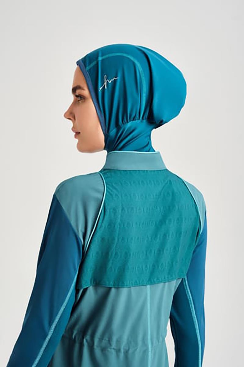 Performance Series Honeycomb Texture Detail Hijab Swimsuit Set - Aqua Green 