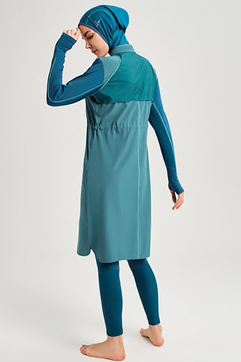 Performance Series Honeycomb Texture Detail Hijab Swimsuit Set - Aqua Green 