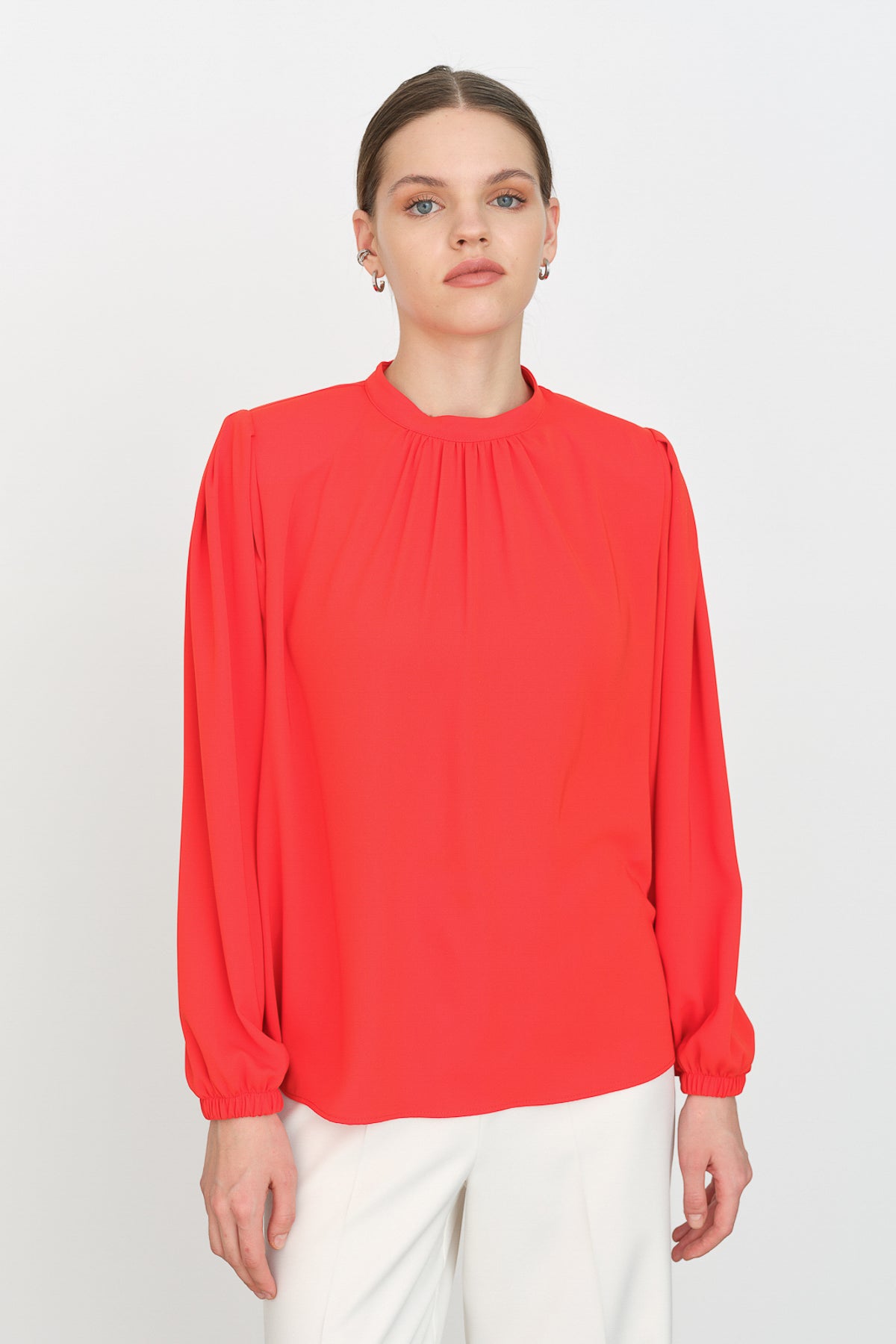 Pile Detaylı Bluz - Mercan