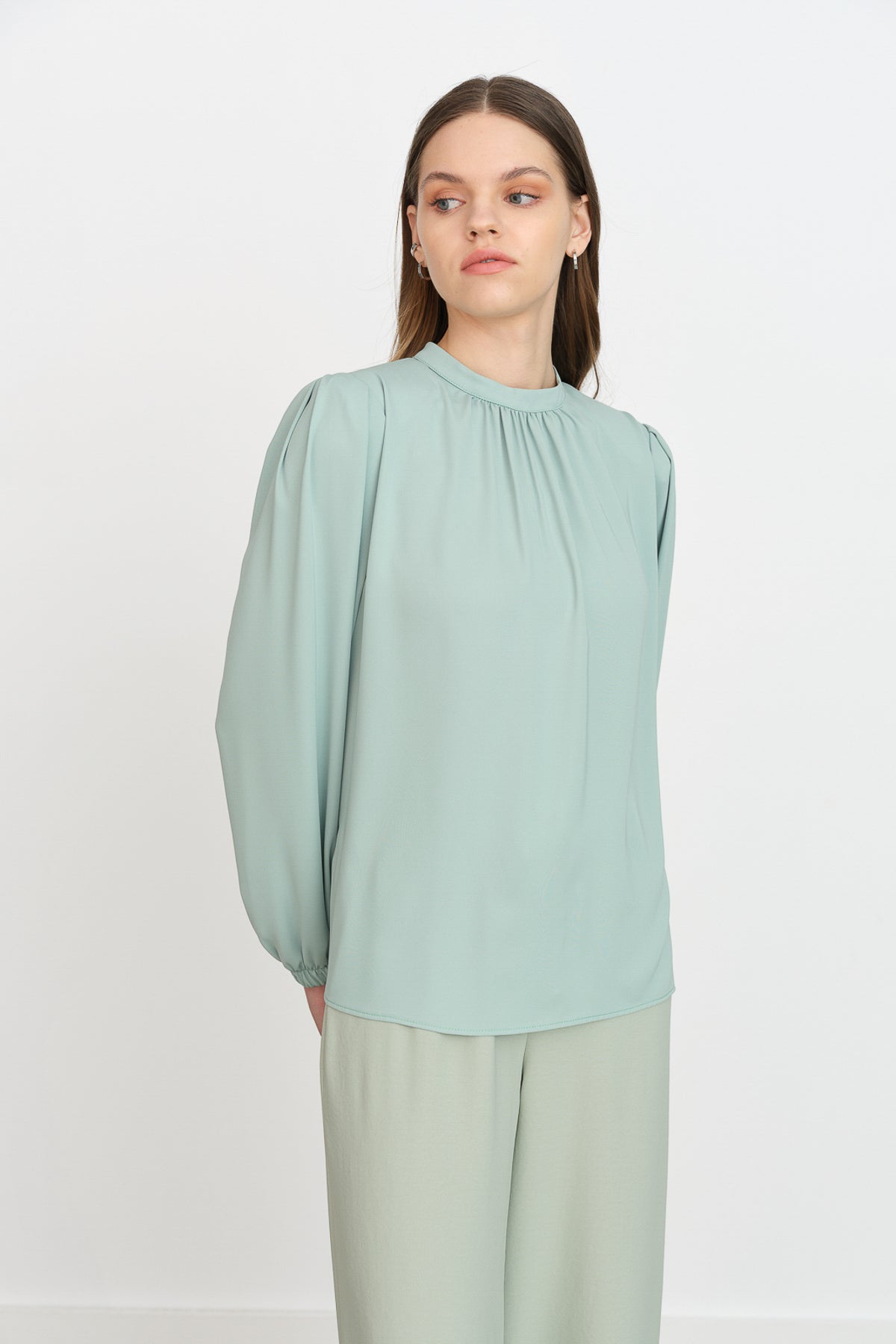 Pile Detaylı Bluz - Mint