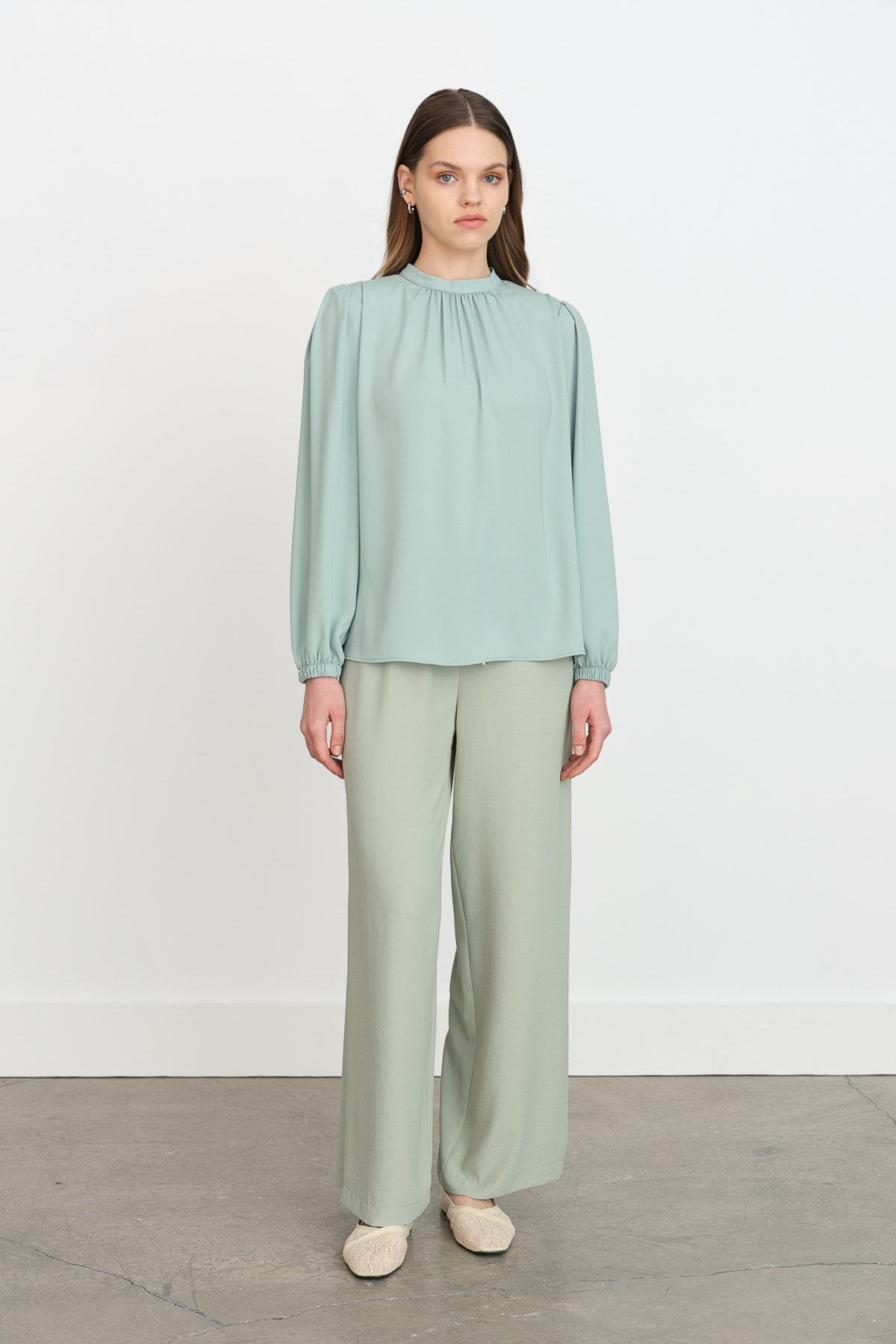 Pile Detaylı Bluz - Mint
