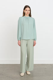 Pile Detaylı Bluz - Mint
