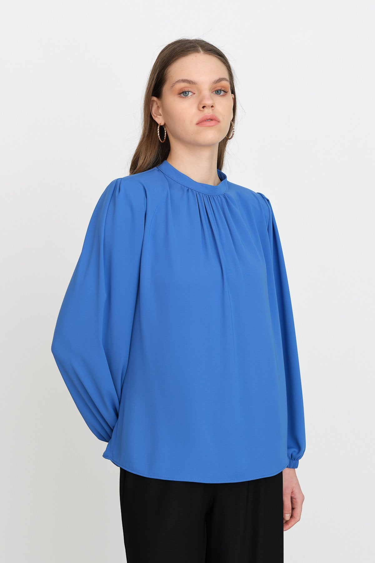 Pile Detaylı Bluz - Saks