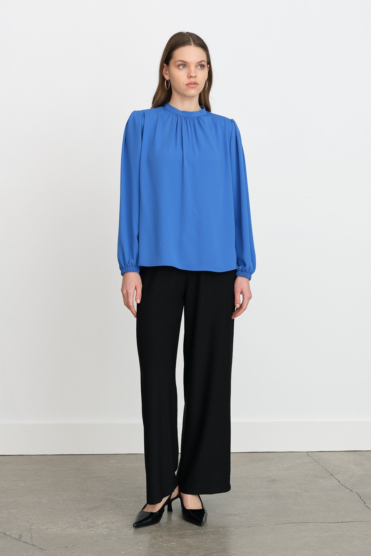 Pile Detaylı Bluz - Saks