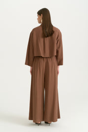 Pleated Linen Wide-Leg Trousers - Coffee