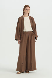 Pleated Linen Wide-Leg Trousers - Coffee