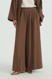 Pleated Linen Wide-Leg Trousers - Coffee
